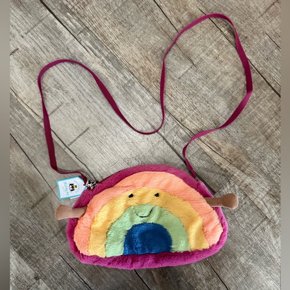 Retired Jellycat Amuseables Rainbow‎ Plush Crossbody Bag NWT Soft Shoulder Purse